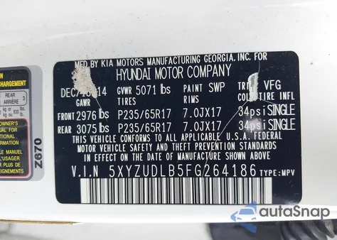 2015 Hyundai Santa Fe Sport 2.4L из США, поврежденный, VIN 5XYZUDLB5FG264186